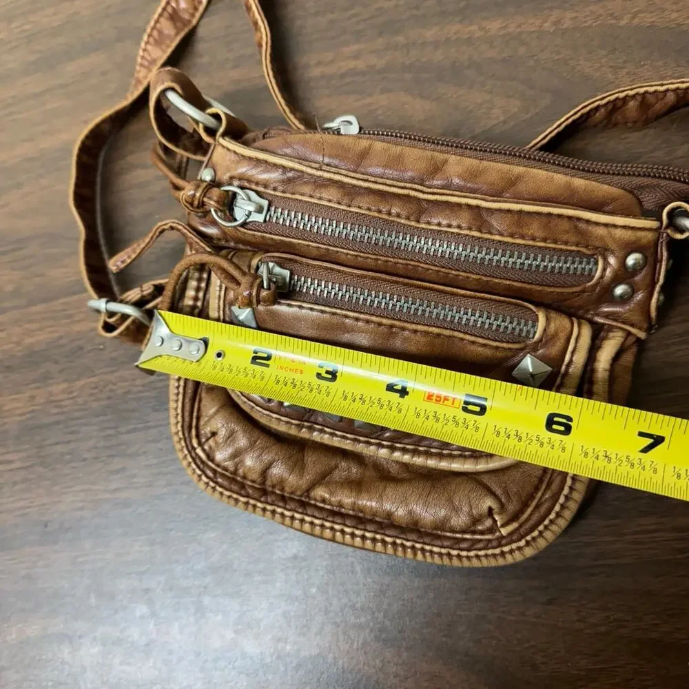 Vintage Mudd Distressed Brown Square Studded Crossbody Bag